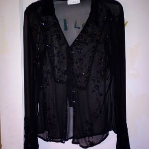Sheer black sequin blouse